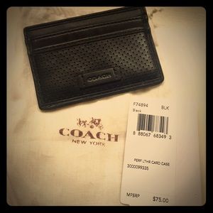 100% Authentic Coach NWT black leather card case